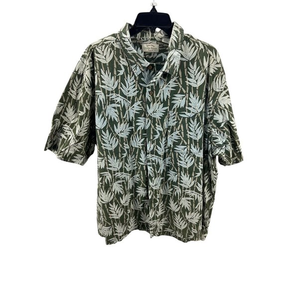 Vintage Denim Ridge Originals Leaf Print Green Button-Up Shirt XL Casual Hawaiia - Picture 1 of 7
